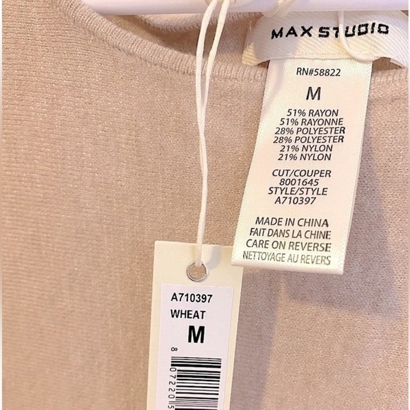 NWT Max Studio Lightweight Dolman Ruched 3/4 Sleeve Sweater Wheat Color Size M - Picture 14 of 14